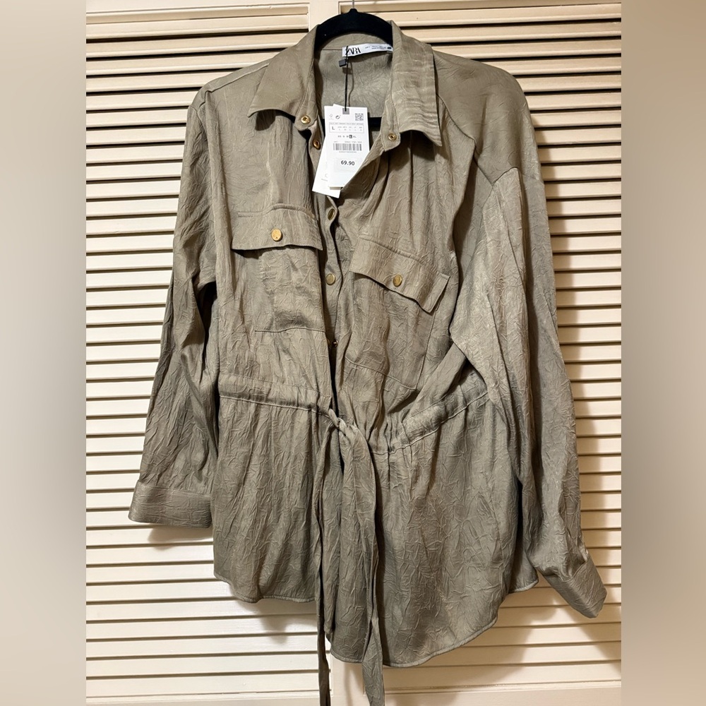 NWT NWT - Zara light weight cinch waist jacket/ shirt - size L  Olive Green
